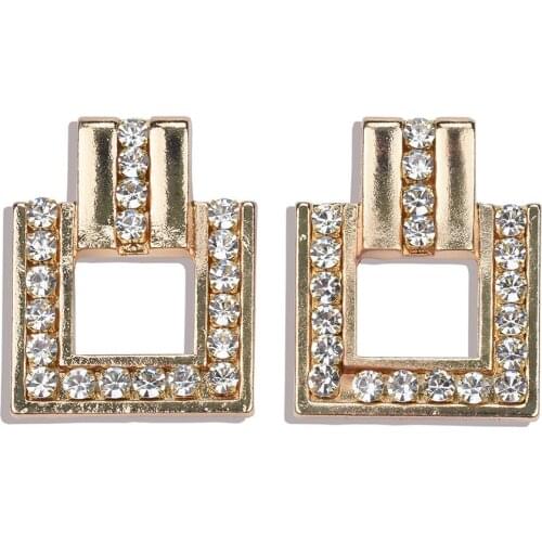 2020 New ZA Golden Square Drop Earrings Women Jewelry Fashion Geometric Statement Dangle Earring Vintage Rhinestone Earrings