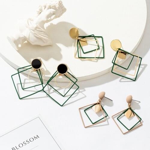 New Statement Korean Fashion Drop Earrings Black Green Brown Three Colors Retro Geometric Dangle Earrings For Women Jewelry 2020