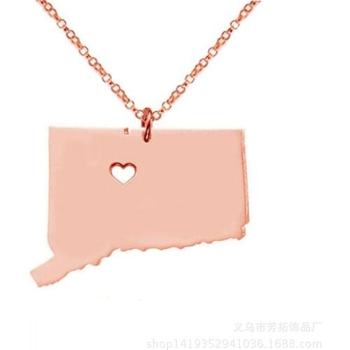 Popular In Europe And The United States, Stainless Steel Map Of The State Of Connecticut Pendant Necklace