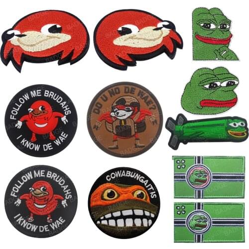 Ugandan Knuckles Patch Follow me I Know De Wae Hook & Loop Patch Black Meme Patch Badge