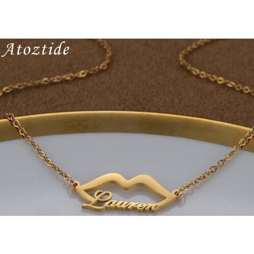 Custom Name Necklace with Sexy lips Shape Stainless Steel Nameplate Pendants Personalized Letter for Women Necklaces Jewelry