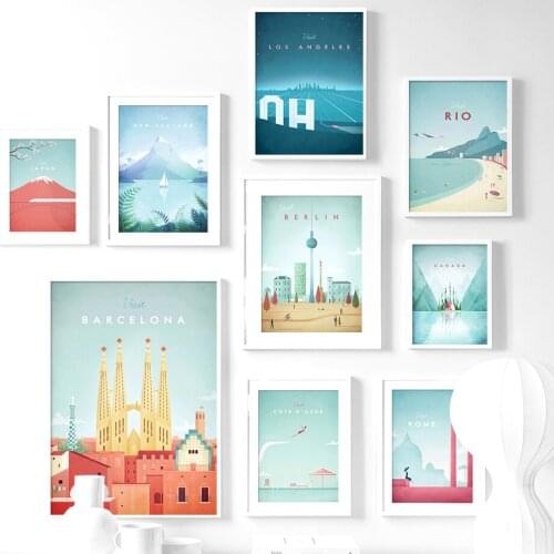 Famous City Travel Poster Minimalist Wall Art Canvas Painting Nordic Posters And Prints Wall Pictures For Living Room Decor