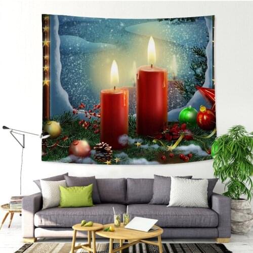 Xmas Home Wall Hanging Tapestry Bell Santa Fireplace Printed Wall Ornaments Red Christmas Wall Decor Tapestry New