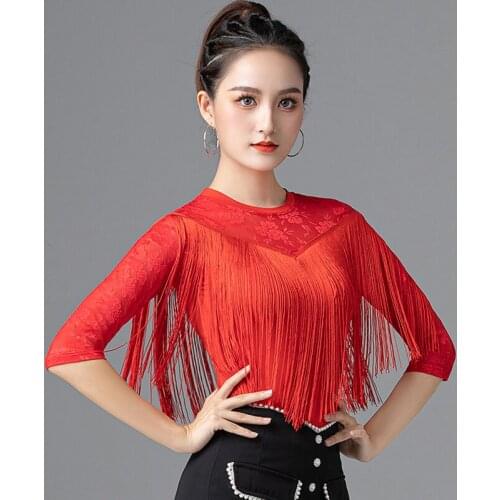 New Latin Dance Shirt For Women Adult National Standard Fringe Tops Latin Practice Clothing Rumba Tango Samba Clothing DQL5712