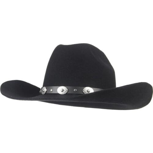Vintage Wool Western Cowboy Hat For Boy Girl Wide Brim Cowgirl Jazz Cap With Leather Toca Sombrero Cap 58CM