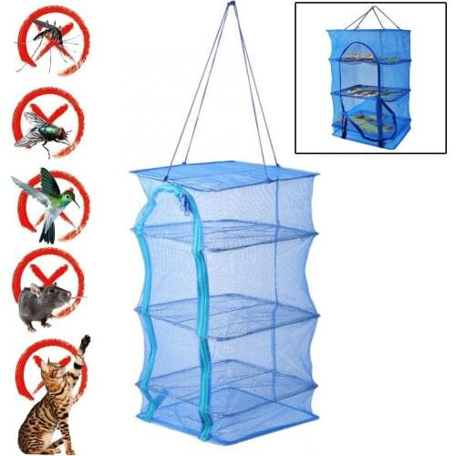 Foldable Multi Layer Drying Rack Fishing Net with Zippers Dryer Mesh Fish Vegetables Fruit Herb Hanging Net Dry Cage Tackle Tool