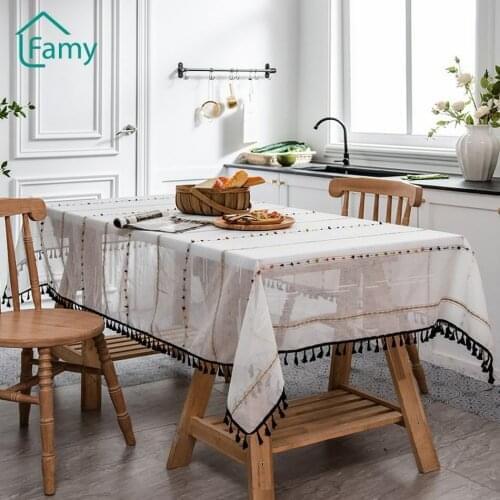 Modern Tablecloth Rectangle Coffee Table Cover for Living Room Table Cloth Polyester Linen Striped Jacquard Manteles De Mesa