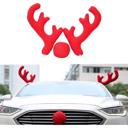 Car Universal Christmas Antler Cloth Cover Christmas Gift Reindeer Nose Decoration Set