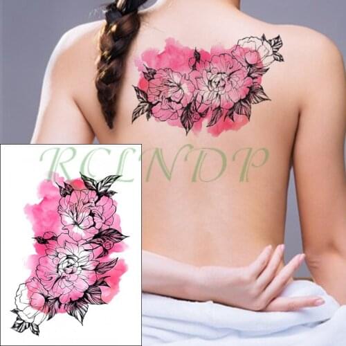 Waterproof Temporary Tattoo Sticker water ink pink peony flower leaf Fake Tatto Flash Tatoo big size tattoos for girl Women Men