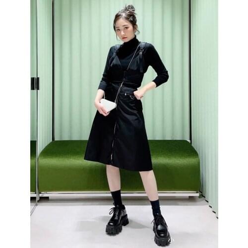 2021 Spring Summer Collection Nylon Zipper Decorated Gothic Street Style Black Mini Length Skirt