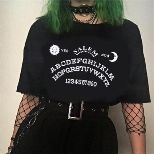 Yangelo Black Grunge T-shirt Women Gothic Harajuku Streetwear Chic Letter Print Pullover Spring Summer Short Sleeve Tops Tee