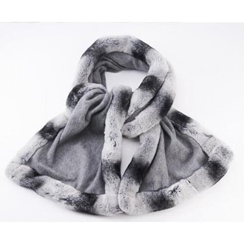 Women wool cashmere shawl with real rex rabbit fur wraps scarf poncho luxury pashmina chinchilla trim S07