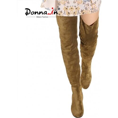 Donna-in Womens Stretch Boots Over The Knee Pleated Boots Thick Heel Pointed Toe Fashion Sexy Long Boots Female Big Size 34-48