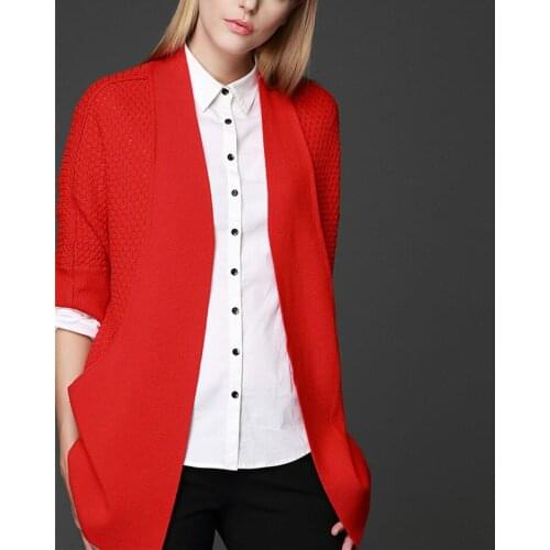 100%merino wool knit womens fashion cardigan sweater coat pineapple grain patchwork H-straight half sleeve
