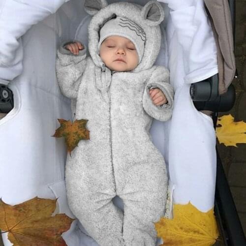 Newborn Baby Boy Winter Fleece Jumpsuit Solid Hooded Romper Warm Coat Outwear clothes unisex long sleeve romper baby onesie
