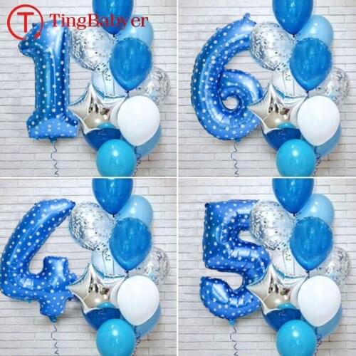 13pcs Blue Number Foil Latex Balloons Birthday Party Decoration Kids Baby Boy Prince 1 2 3 4 5 6 7 8 9 Years Old 1st Birthday