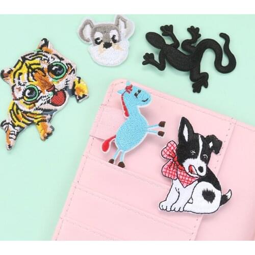 2PC Exquisite Cartoon Animal Tiger Gecko Dog Embroidery Patch DIY Kids Clothes Hat Decoration Applique Accessory Heat Transfer