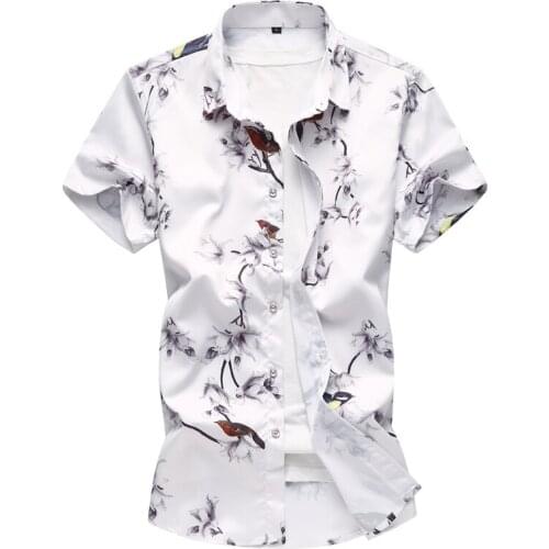 2018 Summer Mens Shirt Fashion Chinese Style Print Short Sleeve Shirt Mens ClothesTrend Casual Mens Floral Social Shirts M-7XL