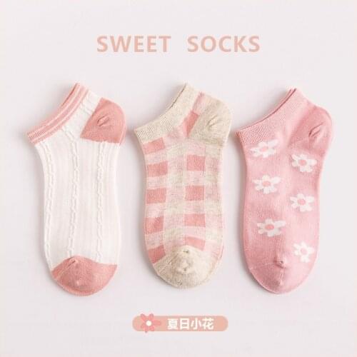3 Pairs/Set Woman Socks Spring Summer Cotton Low Tube Cute Pink High Quality Pretty Gift Kawaii Girl Ankle Crew Socks