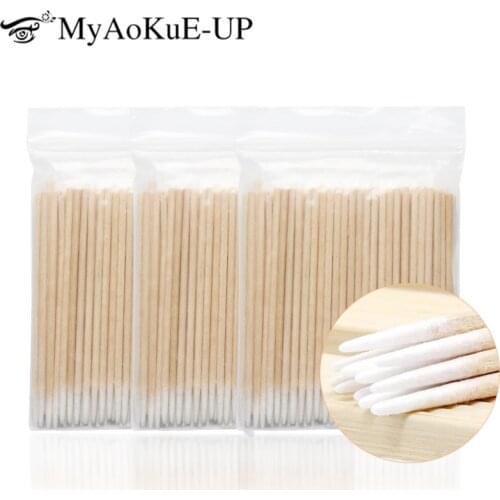 300pcs Disposable Ultra-small Cotton Swab Lint Free Micro Brushes Wood Cotton Buds Swabs Eyelash Extension Glue Removing Tools