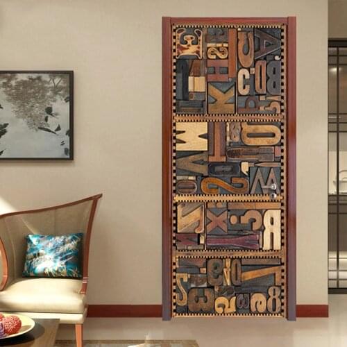 Retro 3D Relief Wood Grain English Letter Photo Wall Mural Wallpaper Cafe Bar Study Door Sticker PVC Self-Adhesive 3D Home Decor