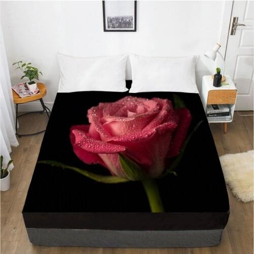 3D Fitted Sheet Custom Single Double King Size Mattress Cover With Elastic Bed Sheet 200x200 Bedding Rose For Wedding Microfiber