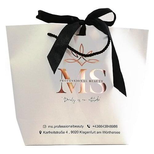 500Pcs/Lot Custom Private White Paper Bags with Rose Gold Foil Brand Logo Design Personalised Boutique Gifts Bag for Cosmetics