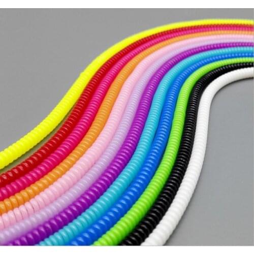 6pcs/lot Solid Color TPU spiral USB Charger cable cord protector wrap cable winder for charging cables organizer, Length 50cm