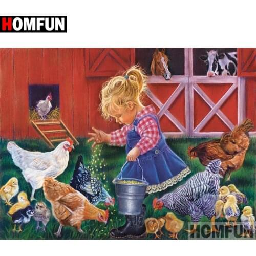 HOMFUN Full Square/Round Drill 5D DIY Diamond Painting "Child chicken" Embroidery Cross Stitch 5D Home Decor A17974