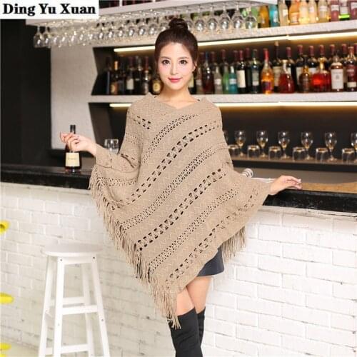 Irregular Ponchos and Capes Spring Women Loose Crochet Knitted Cape Coat Femme V-neck Shawl Pullover Sweater Jersey Mujer Tassel