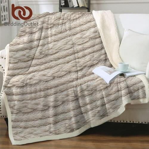 BeddingOutlet 3D Printed Soft Blanket Beige Bed Blanket Knitting Texture Sherpa Fleece Blanket Photography Simple Mantas De Cama