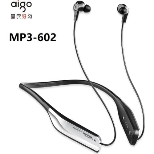 Aigo MP3-602 Wireless Bluetooth Collar-Style Headset Plug-in Memory Card MP3 Digital Music Player Waterproof Magnetic Headphone