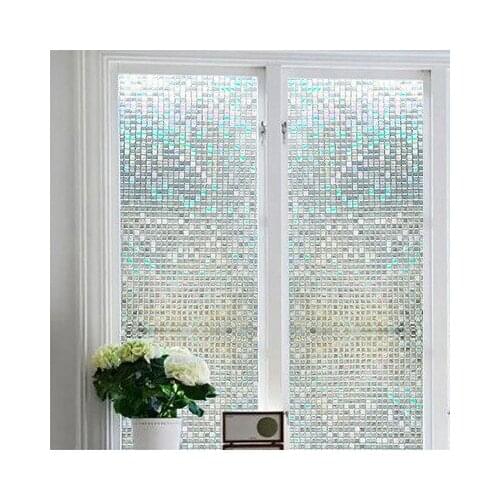 No Glue Static Electricity Wall Sticker 3D Glass Film Bathroom Decor Mosaic Block Reflects Colorful Window Flower Kitchen Print