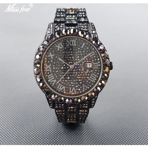 Black relogio masculino prova dagua original MISSFOX Diamond Style Quartz Watch Waterproof Calendar Watches Droshipping