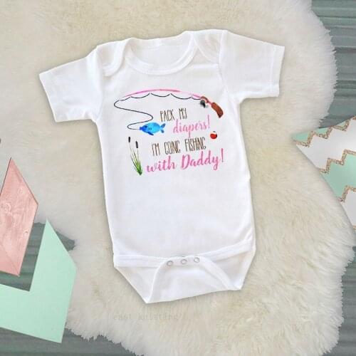 DERMSPE New Casual Newborn Baby Boys Girls Short Sleeve Simple Letter Print Pack My Diapers I'm Coming Fishing Cotton Romper