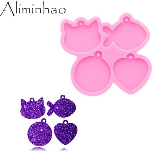 DY0978 Bright Fish/Cat/Circle/Heart Shape Mold To Making Dods Pet Tag, Silicone Molds for Epoxy Resin Casting DIY Jewelry Craft