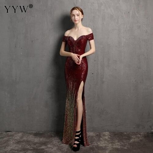 Elegant High Side Slit Sleeveless Sequin Evening Dress Women Evening Party Sexy Bodycon Long Maxi Dresses 2020 Femme Vestidos
