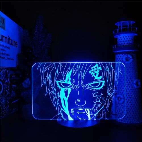 NARUTO Gaara Figure Anime LED Night Lights for Children Bedroom Decor LED Color Changing Atmosphere Table 3d Lamp Manga Gifts