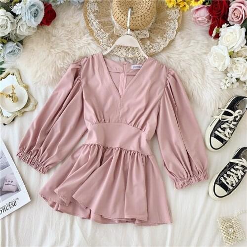 Women Cute Solid V-neck T Shirt Spring Female Ruffles Tops Tee Shirts Ladies Chic Puff Sleeve Tshirt Fashion High Waist Tops