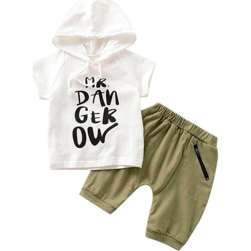 2021 New Toddler Baby Boys Clothes Short Sleeve Letter Hooded Sweatshirts Top+Shorts Outfits Set Summer Child Boy Tracksuit Hot