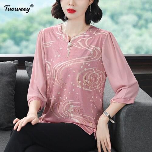 Summer blouse for women 2021 plus size women tops print chiffon blouse women 3/4 sleeve shirts womens tops and blouses