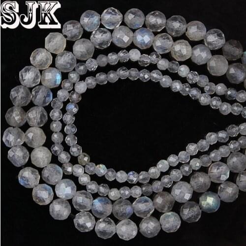 Small Natural Stone Faceted Labradorite Stone Round Beads 2/3/4/5mm Section Loose Beads For Jewelry Making DIY Necklace Earring