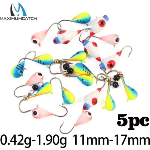 Maximumcatch 5pc 0.42g-1.90g Tungsten Ice Fishing Jig Head 11mm-17mm 16# 14# 12# Japan Hook Winter Ice Fishing Bait