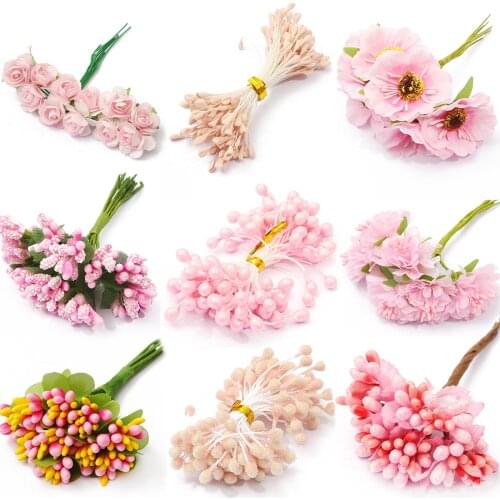 Fashion Vintage Pink Artificial Silk Tea Rose Flowers Small bud Bouquet Wedding Home Retro Fake Flower Party DIY Decoration