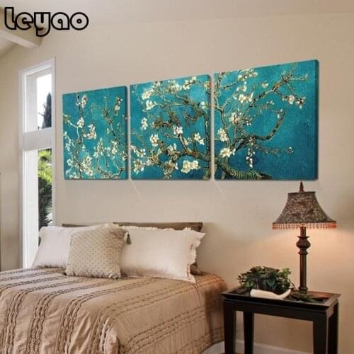 3 Panels Life Lucky Tree diy diamond Painting full drill Embroidery Cross Stitch Rhinestone Abstract Apricot Flower home decor