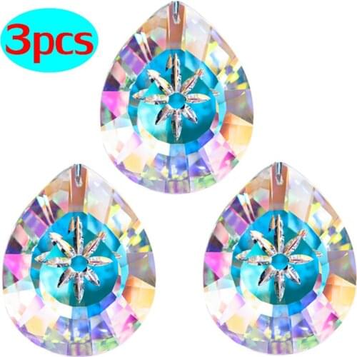 H&D Set of 3 Glass Suncatcher Chandelier Lamp Accessories Hanging Pendant Crystal Daisy Prisms Home ornament With Gift Box