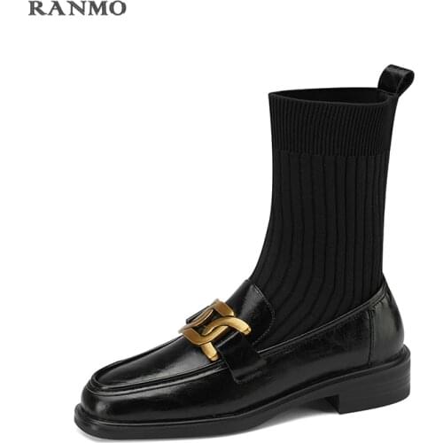 2021 Autumn and Winter New Socks Boots Korean Style Short Boots Metal Buckle Mary Jane Short Boots Low Heel Boots Womens Boots