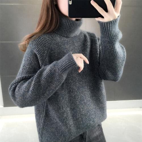 Winter New Lazy Style High Neck Sweater for Women In Autumn with Plush and Thick Black Knitted Bottom Sweater for Loose Wear