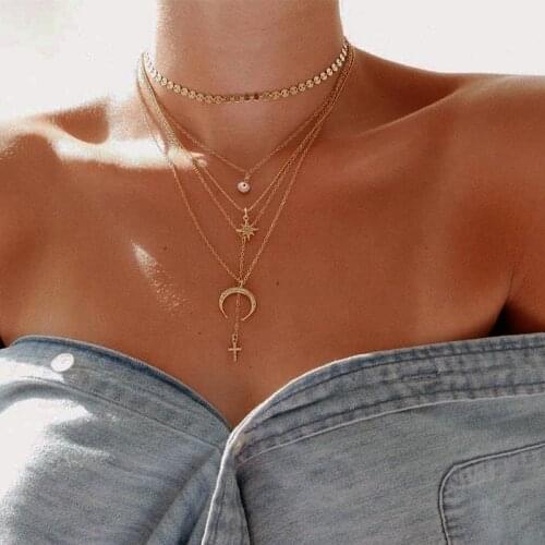 Gold color Choker Necklace for women Cross moon star eye Pendant Chain Necklaces & Pendants Laces velvet chokers Fashion Jewelry