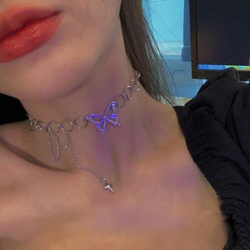 Goth Hollow Butterfly Choker Necklace Statement Girlfriend Gift Cute Bicolor Chain Clavicle Necklace Jewelry Collier Femme 2021